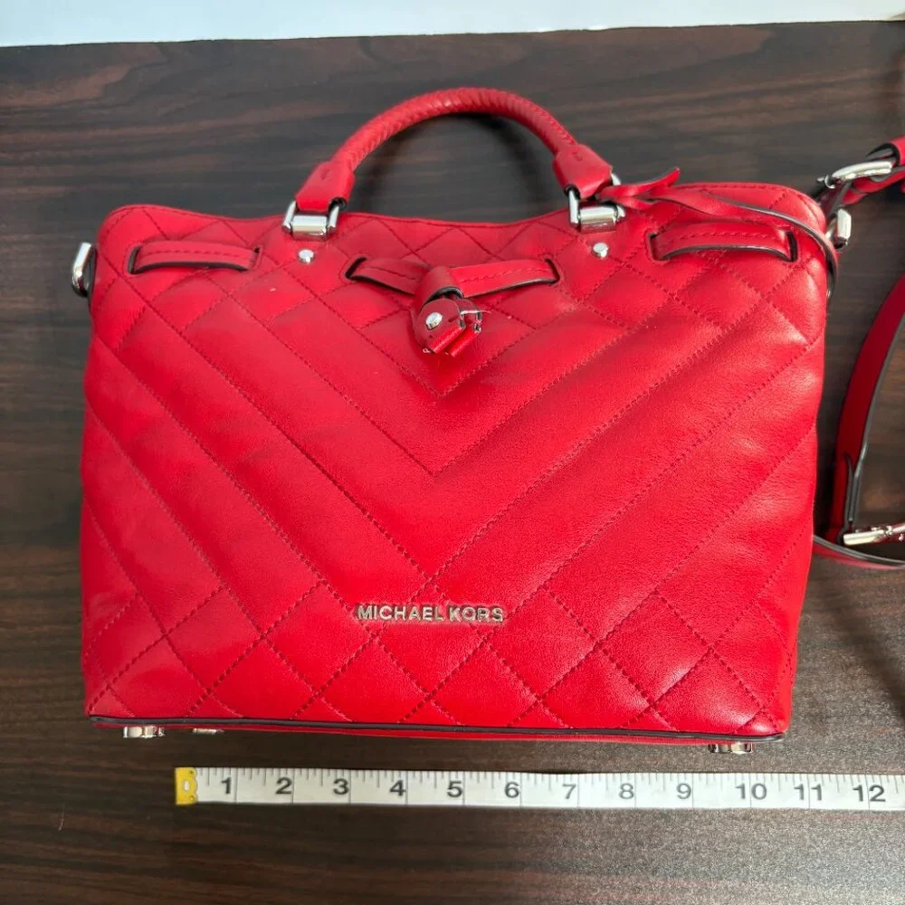 Michael Kors Blakely Medium Quilted Leather Red Bucket Quiet Luxury Bag